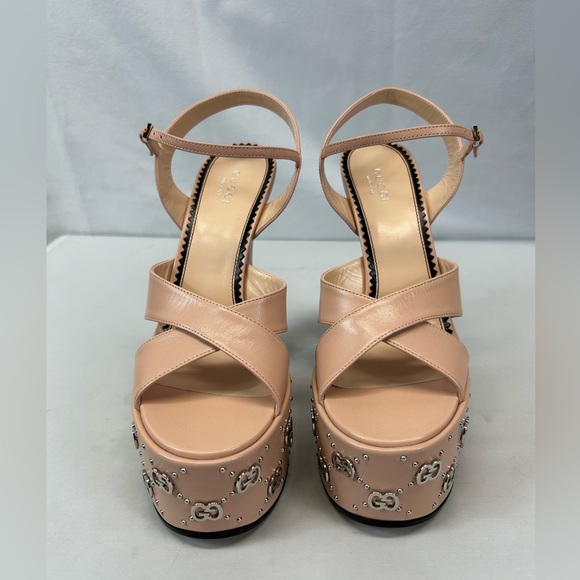 Gucci Interlocking G Studs Leather Platform Sandal in Pink Sz EU 38.5 / US 8.5 - Picture 2 of 7